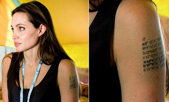 Татуировка Анджелины Джоли на левом плече